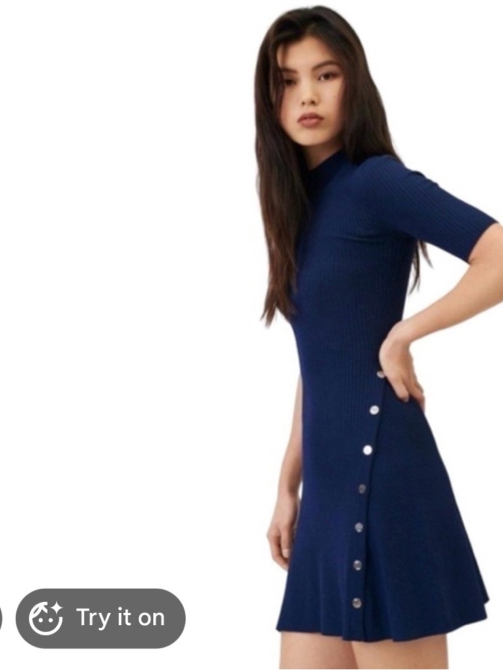 MAJE Rosea studded stretch-knit mini dress in Marine - Picture 2 of 4